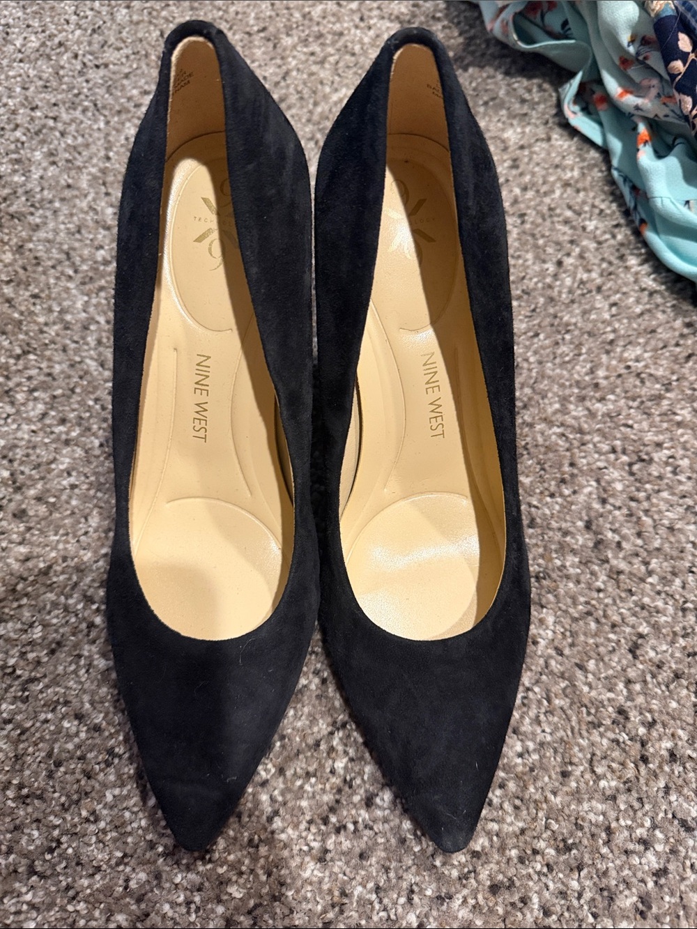 Nine West Black Suede Pointed-Toe Pumps